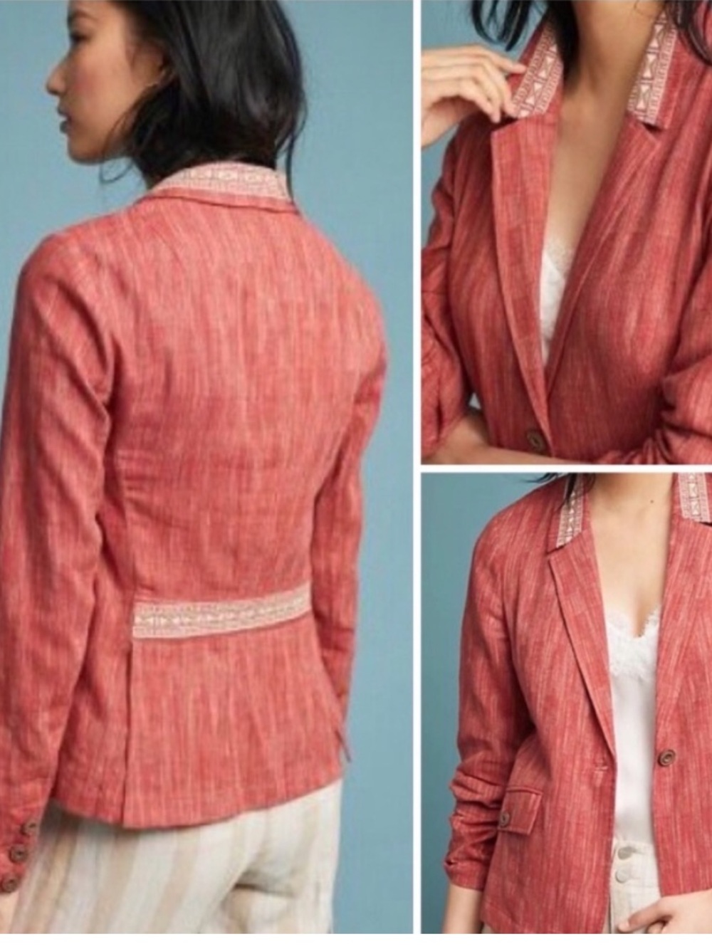 Anthropologie Cartonnier Women's Rust Textured Single-Button Blazer